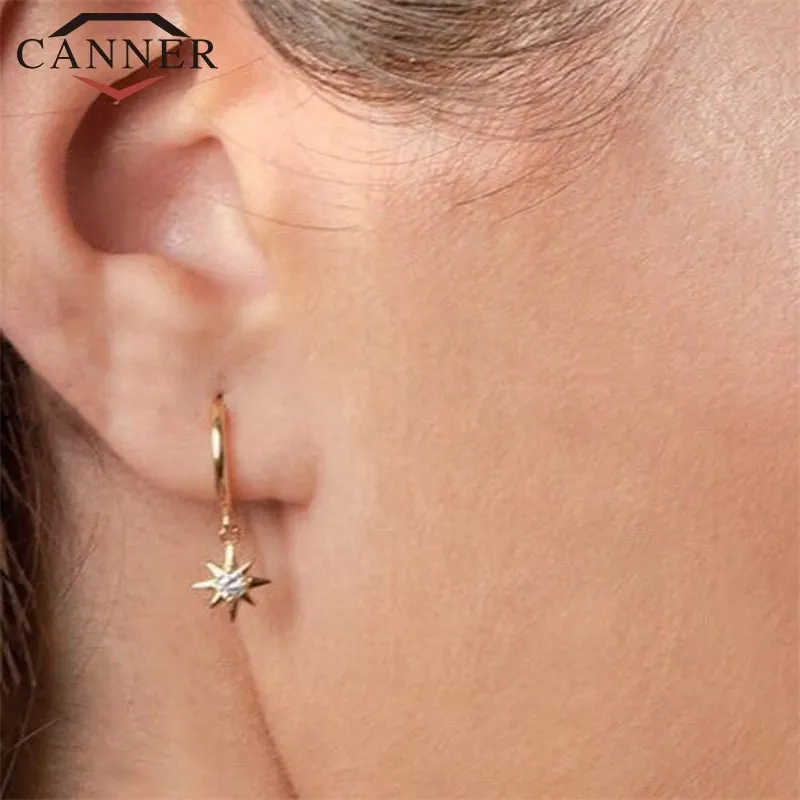 Januarysnow 925 Sterling Silver Hoop Earrings for Women Minimalist INS Anise Star Small Sun CZ Crystal Zircon Earrings Fashion Jew9803133