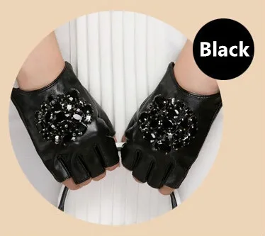 NH Kış Gerçek Deri Eldiven Kadın Moda Markası Yüksek Kalite Orijinal Siyah Keçi Taş Parmaksız Eldiven High Street Mitten223x