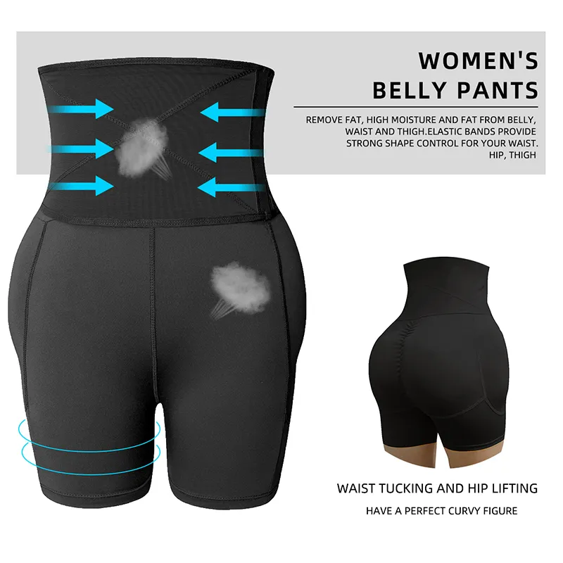 Hohe Taille Bauch Steuer Höschen Bauch Hüfte Pad Feste Kontrolle Shapewear Body Shaper Butt Lifter Bodysuit Booty Butt Enhancer Y200710