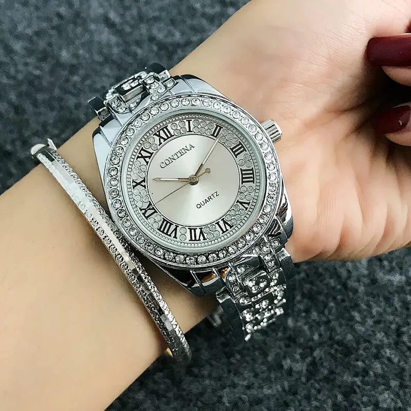 CONTENA Luxo Pulseira Relógio Mulheres Relógios Strass Moda Rose Gold Relógios Femininos Relógio Reloj Mujer Relogio feminino C271S