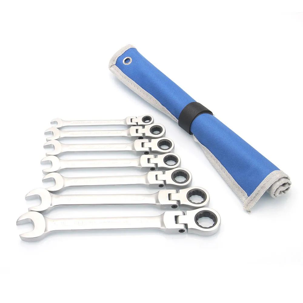 819mm Ratchet Wrench Set of Tools 72 Teeth Ratcheting Spanners Multitools Flex Head Matte or Mirror Polish with Rollup Pouch8835879