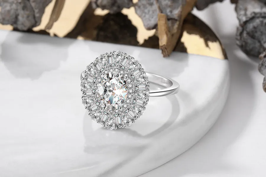 REAL 925 Anneau en argent sterling ovale 6 8 mm Moissanite Gemstone Wedding Engagement Ring Fine Bijoux Gift entier XR438211L