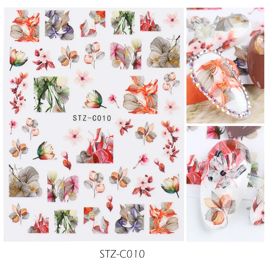Autocollants adhésifs 3D pour Nail Art, vraies fleurs, feuilles, papillon, érable, Design d'ongles, enveloppes de décoration colorées CHSTZC01117611914