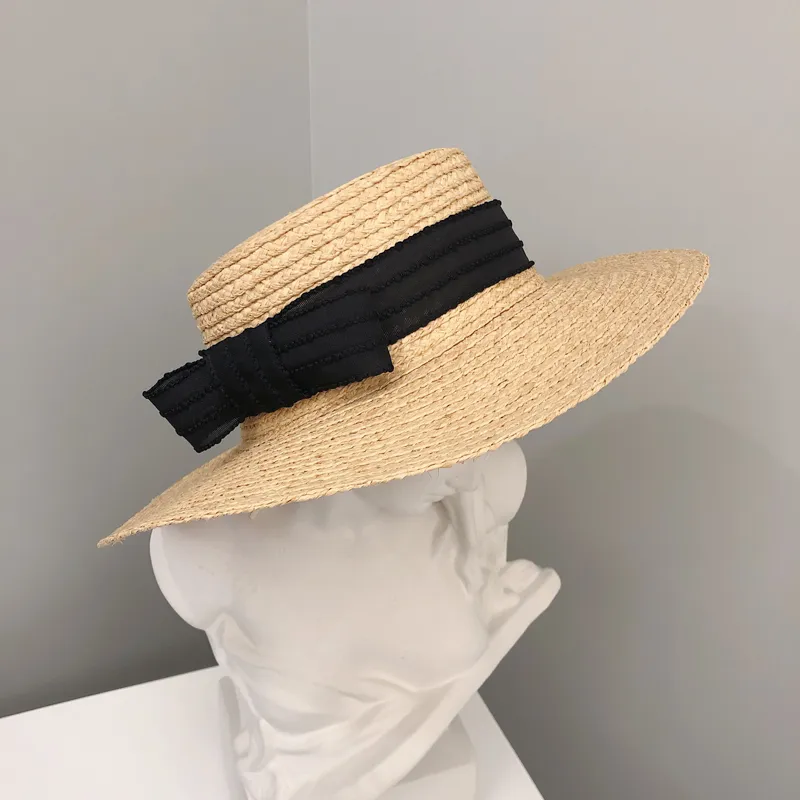 Lunadolphin Desinger Summer Beach Raffia Hat Wide Brim Sun Protecrivent Bow Cap Cempemament Flat Straw Hats Outdoor Y2007145520214