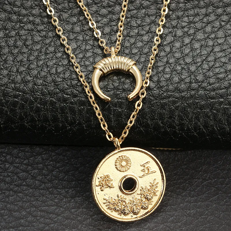 Mayforest Louleur Bohemian Sexy Multi Layered Necklaces Metal Gold Moon Round Coin Pair Pendants Choker Necklace For Women Boho Je6923207