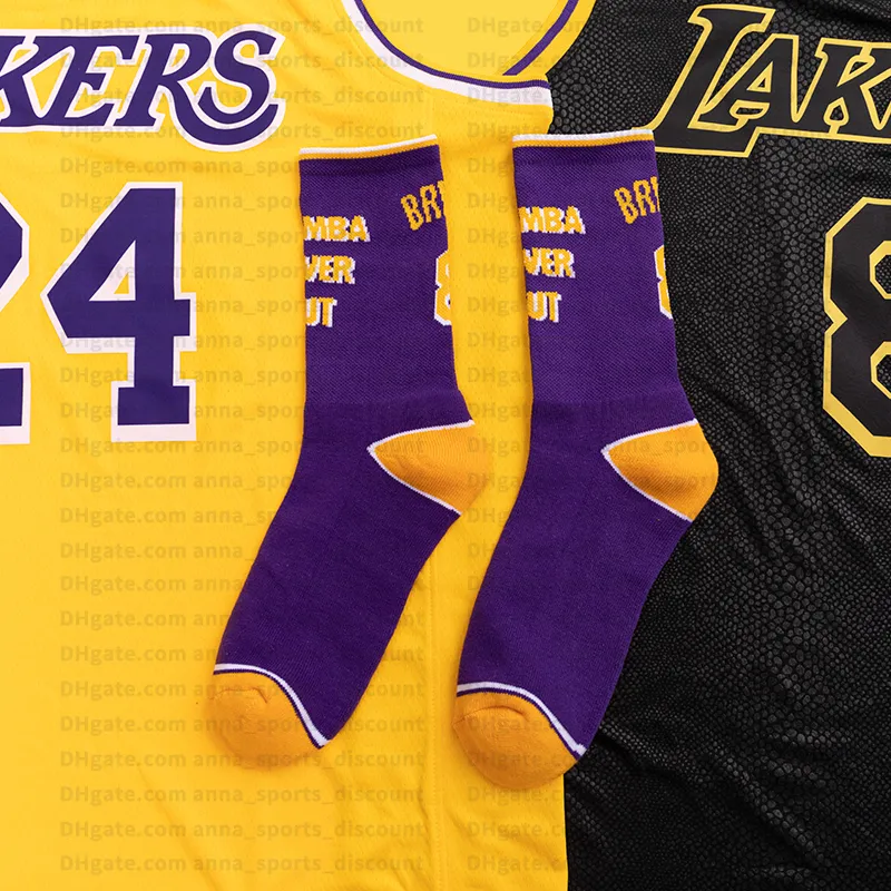 Lakers Purple Gold Farbe passende Basketball -Socken bequemer purer Baumwoll -Atmungs -Sportsocke 4046 -Gröze Whole Support6187735