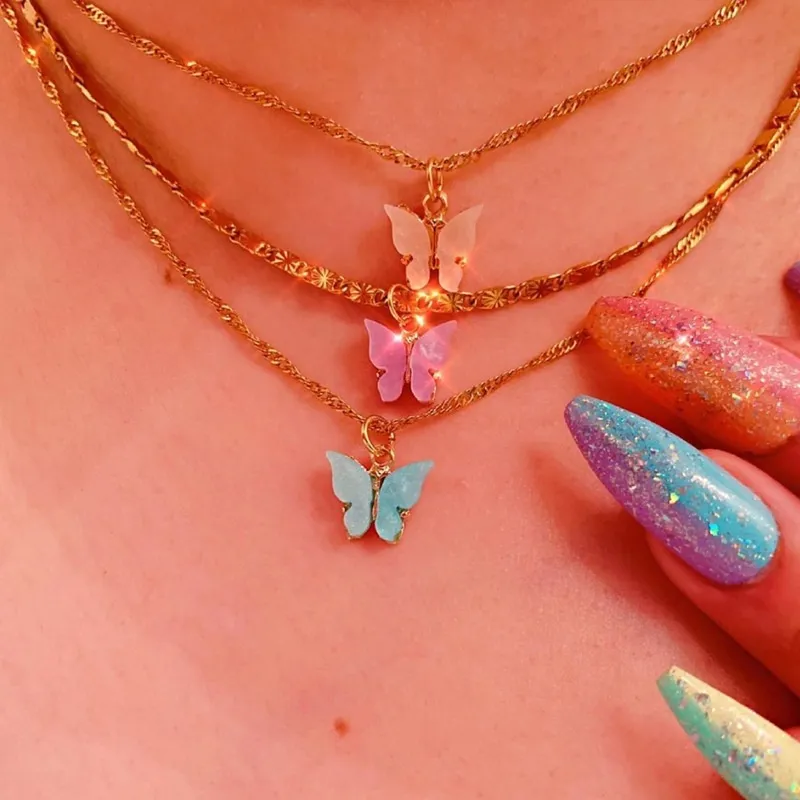Mayforest Mode-Choker-Halsketten, Mädchen-Mode, rosa Gold, Schmetterlings-Anhänger-Halskette für Frauen, eleganter süßer Schmuck, Geschenk 2020, Wh2490161