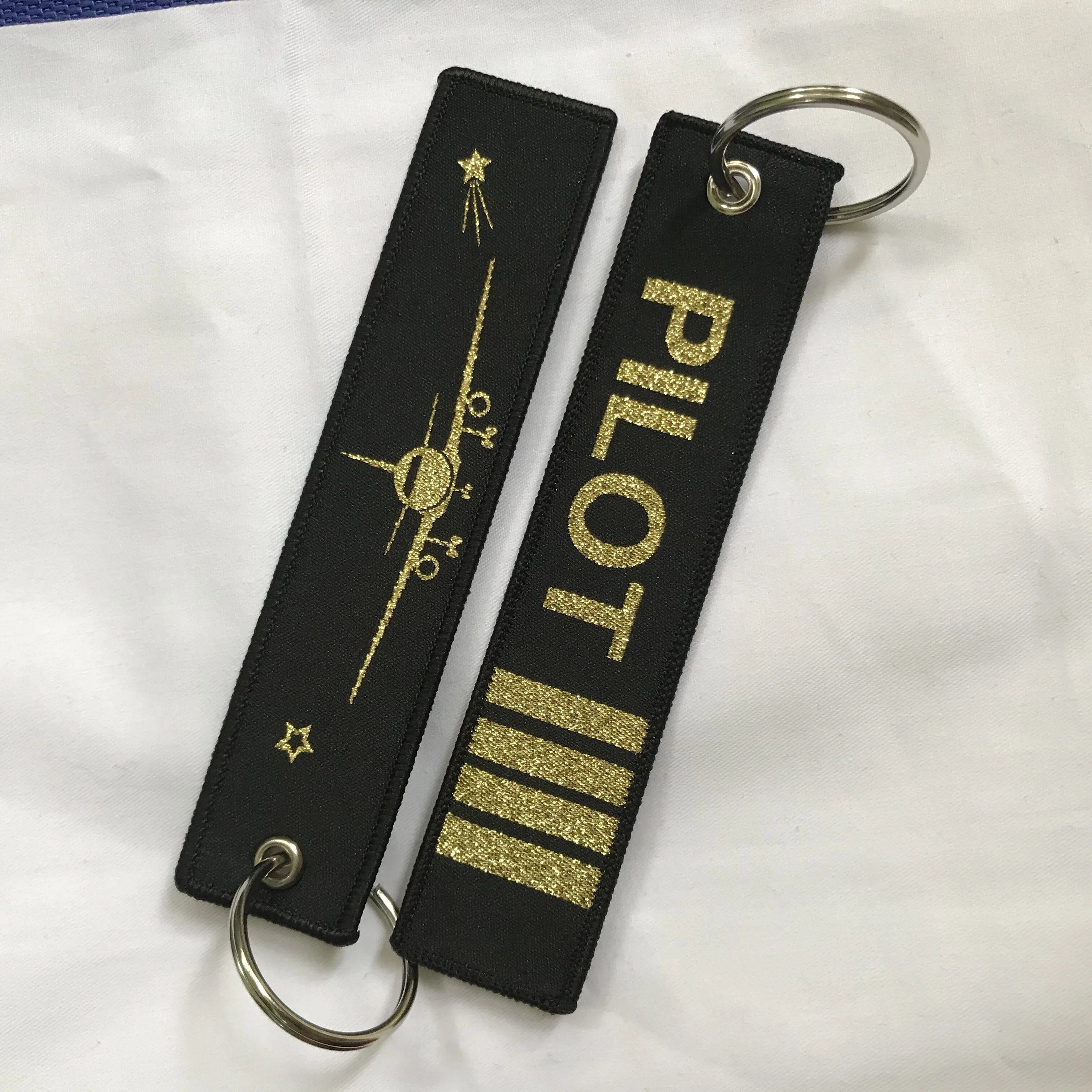 Portachiavi pilota intero Porte Flight Crew Pilot Gift Clef Portachiavi aviazione Shinning Portachiavi in tessuto color oro Tag 10 PZ LOT2744