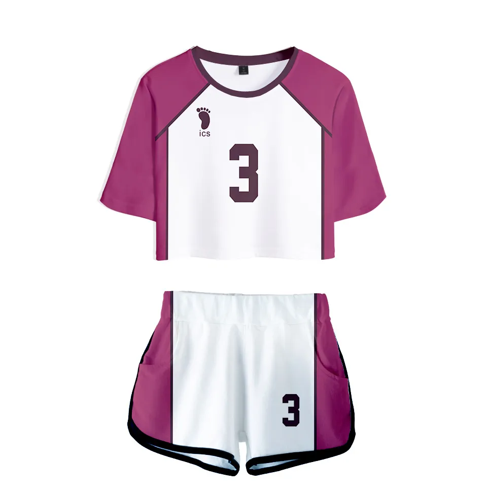 애니메이션 haikyuu cosplay 의상 Shiratorizawa Academy Ushijima Wakatoshi Tendo Satori 트랙 슈트 여성 2 조각 셋톱과 반바지 219g