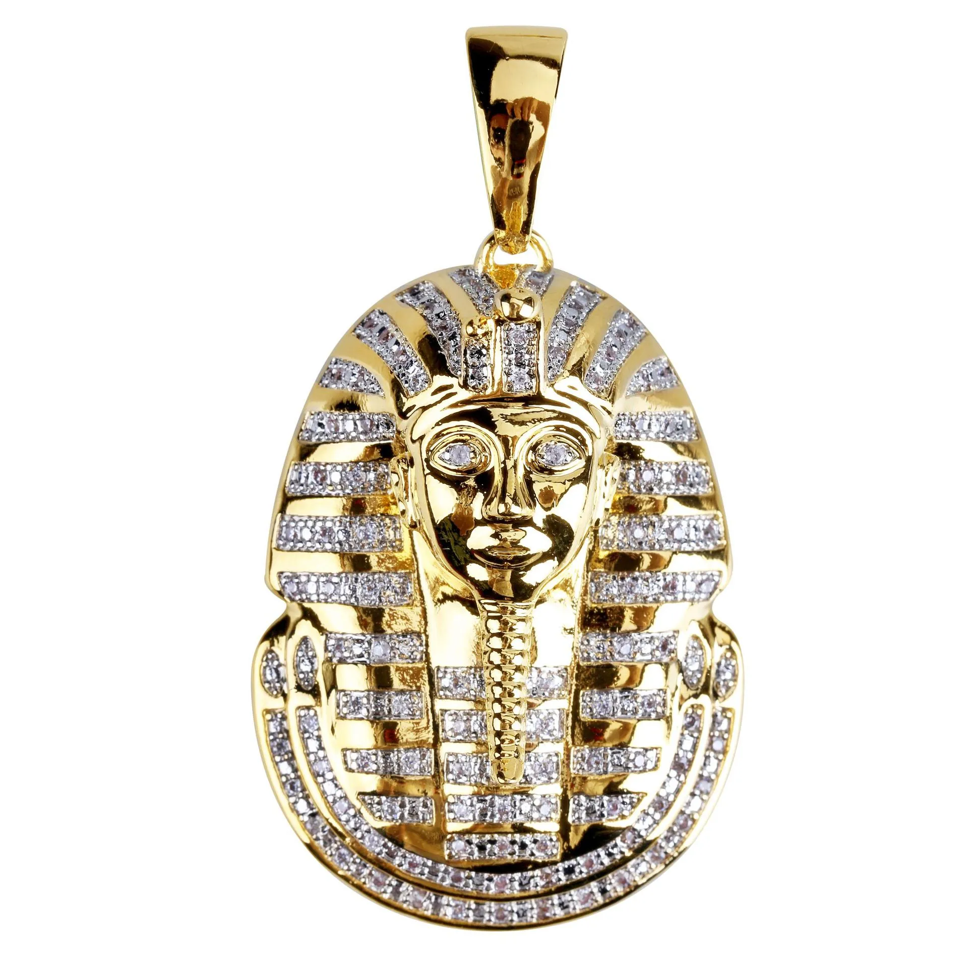 18k Gold Silver Iced Out Egyptian Farao Copper Crystal Zircon Diamonds Pendant Halsband Vakuumpläterade smycken Pop Necklace290b