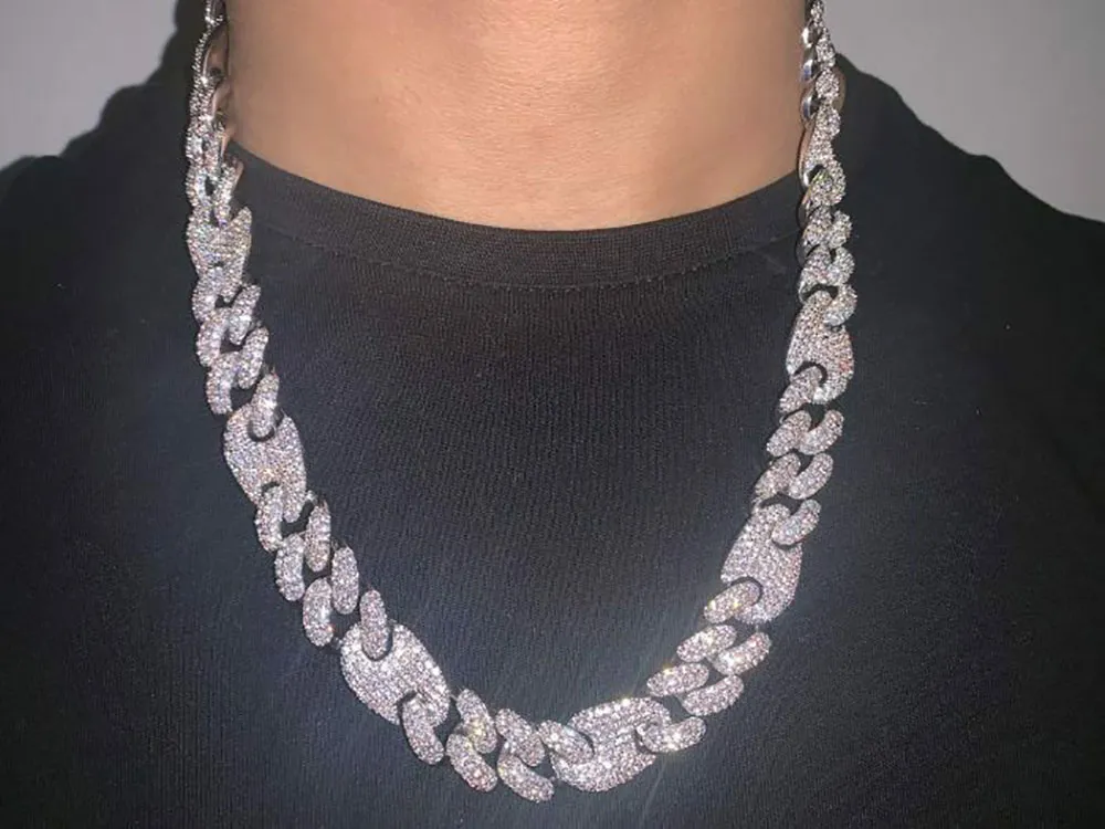 20 mm Iced Cuban Oval Link Diamond Chain Necklace 14K White Gold Plated Cubic Zirconia Jewelry 16inch-24 tum Mariner Cuban Chain249T