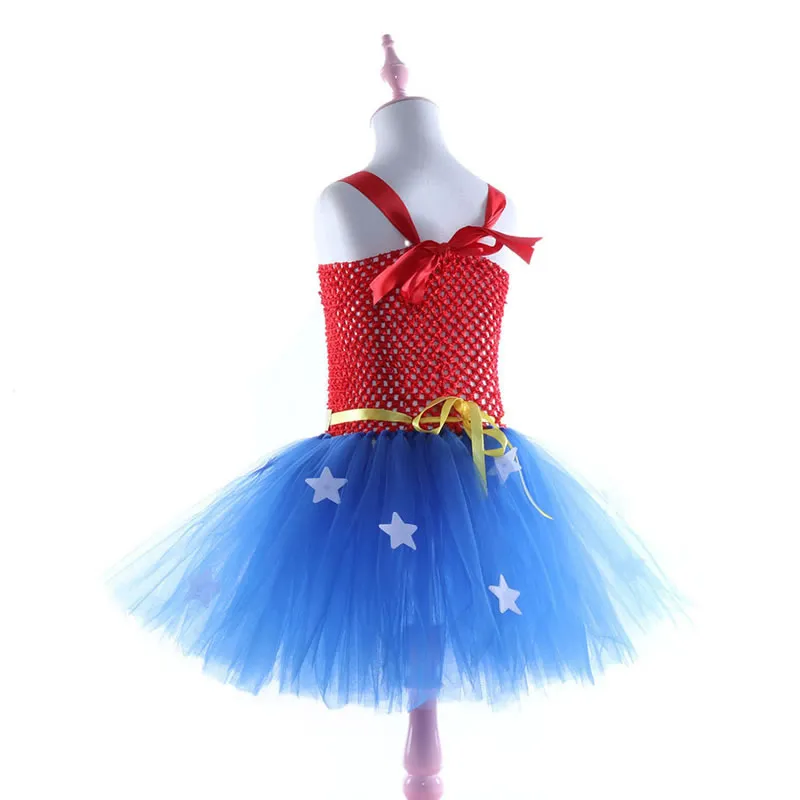 Halloween Wonder Woman Costume Pour Bébé Fille Robe Vêtements De Noël Enfant Déguisement Dessin Animé Dentelle TUTU Jupe Enfant Sling Cosplay F3591036