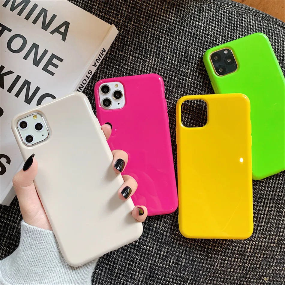 Coque de téléphone couleur fluorescente pour IPhone 11 ProMax 6 7 8 Plus X XR XS Max Soft TPU Plain Pure Solid Color Back Cover Fructose Color Case