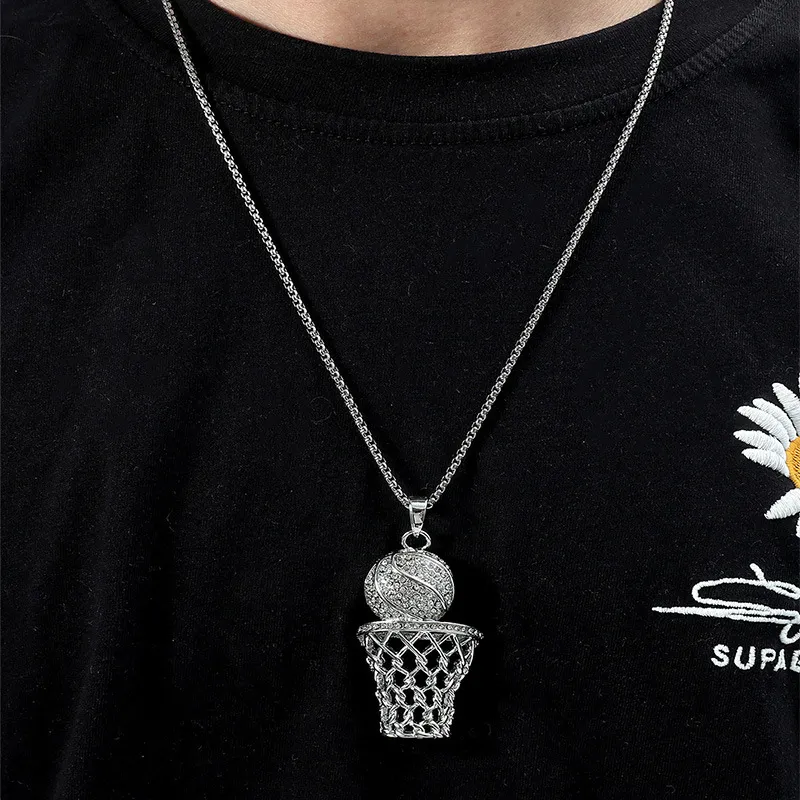 Hip -Hop -Bling -Ausgang voller Strass -Basketball -Halsketten Edelstahl Sport langer Halsketten für Herren Schmuck3745318