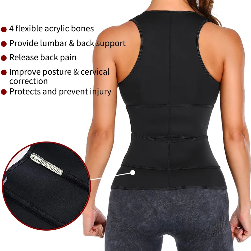 Women Waist Trainer Corset Zipper Vest Neoprene Body Shaper Cincher Tank Top with Adjustable Straps Waist Shapewear Y200710288N