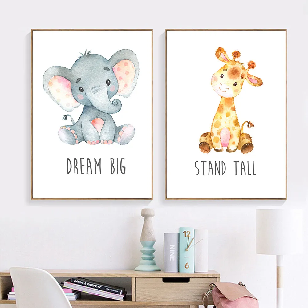 Baby Poster Lion Elephant Giraffe Animal Print Nursery Wall Art Canvas Painting Kids Print Nordic Poster Picture Baby Room Decor1502875