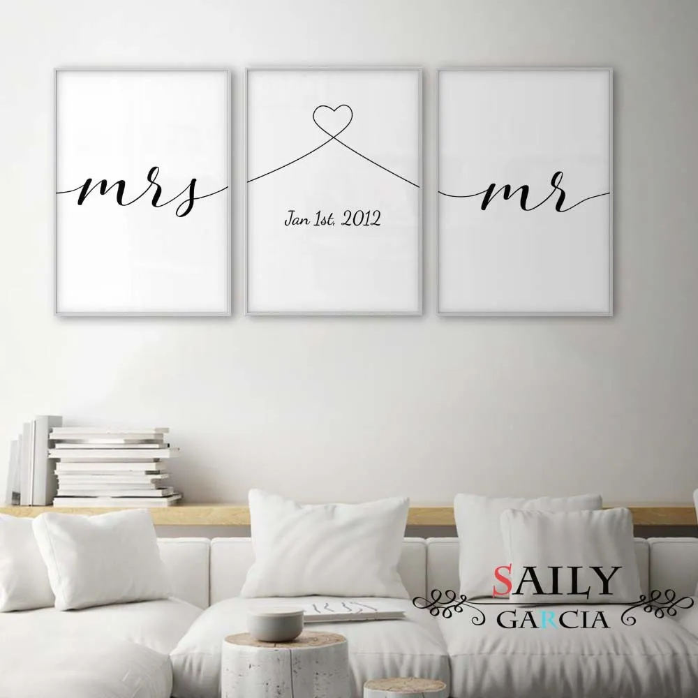 Affiche murale avec citations de Mme Mr Love, Art mural minimal, impression sur toile, cadeau d'anniversaire de Couple, photo, salon, chambre à coucher, décoration murale nordique 3847703