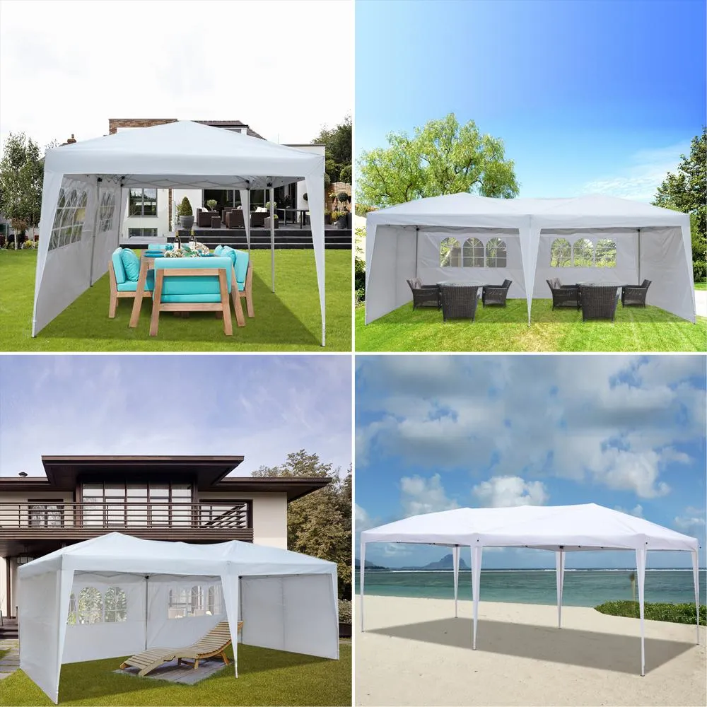 Tentes de fête en plein air 3x6m, auvent de voiture, auvent à deux fenêtres, tente pliante étanche et pratique, pavillon blanc 201i