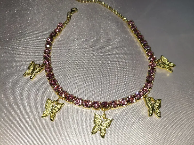 Золотой браслет-бабочка со стразами и кристаллами на щиколотке, браслет-подвеска в стиле бохо, пляжные ножные браслеты для женщин, сандалии, браслеты для ног, женские свадебные J307u
