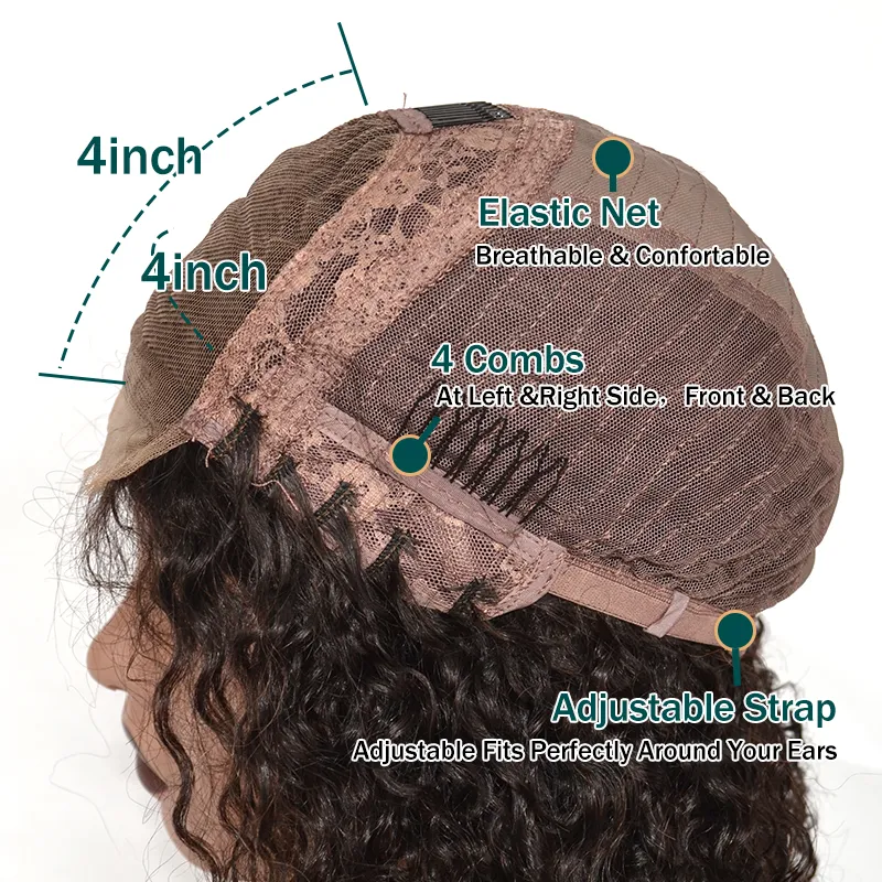 4x4 вьющиеся кружевные парики с застежкой, бразильские парики из натуральных волос с челкой для чернокожих женщин, 150 волос Remy, короткий боб, парик4823576