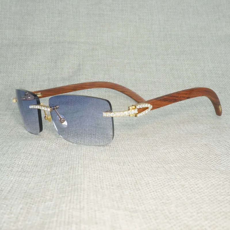 Strass Naturholz Randlose Sonnenbrille Männer Holz Quadrat Sonnenbrille Retro Stein Shades Oculos Brillen für Club Sommer6732778