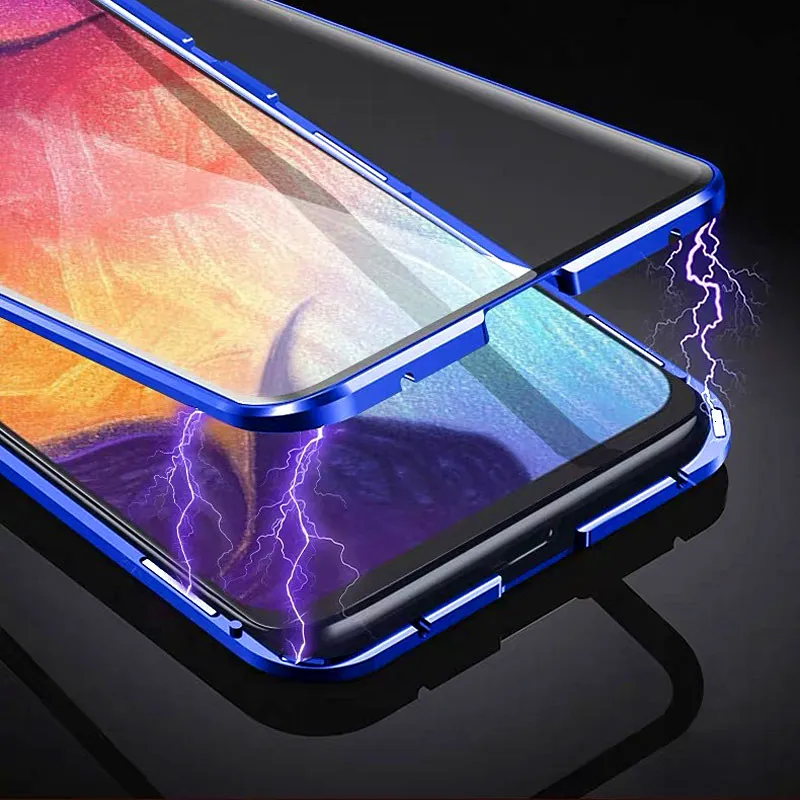 Funda de teléfono de adsorción de Metal magnético 360 para Samsung S20 plus funda Galaxy S8 S10 Plus cubierta de vidrio templado completo de vidrio de doble cara