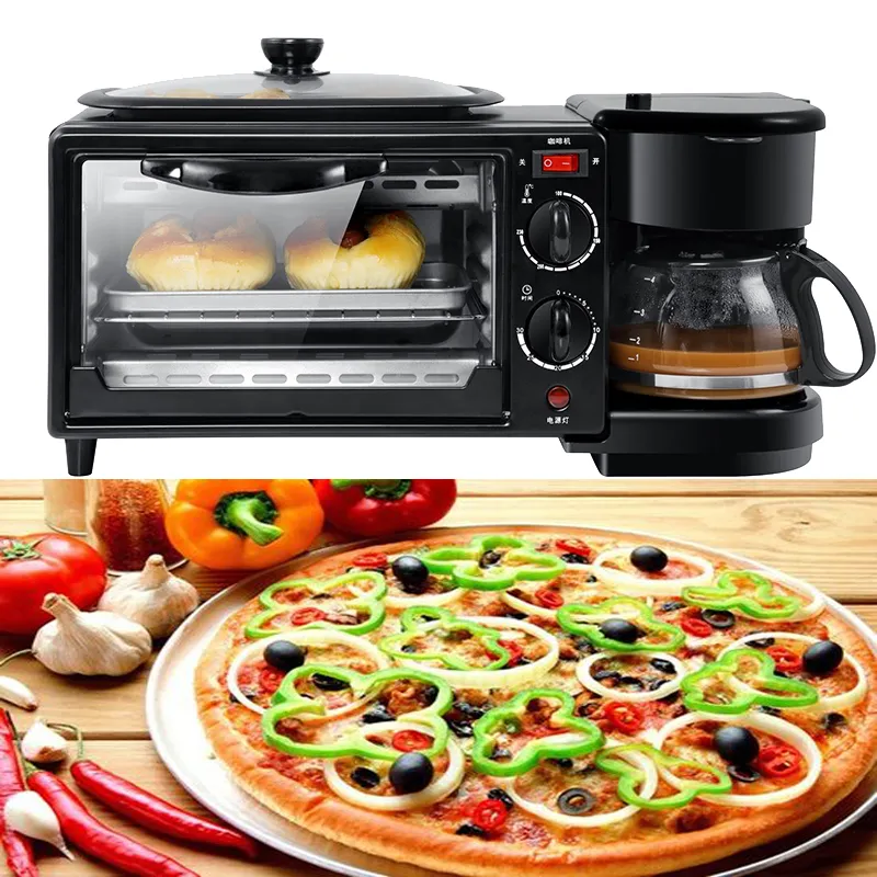 Comercial Hogar Eléctrico 3 en 1 Máquina para hacer desayuno Multifunción Mini Cafetera por goteo Pan Pizza Vven Sartén Toa348h