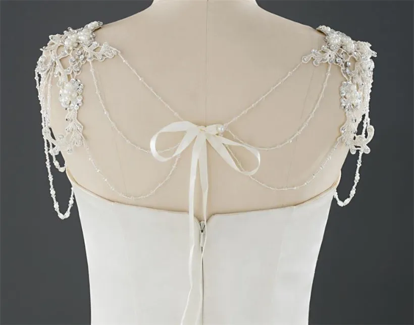 Boda nupcial encaje abrigo collar perlas cuentas cuerpo completo hombro cadena vestido chaqueta rebordear cristales bolero blanco encantador orname279s