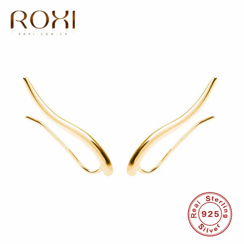 Roxi minimalistyczne 925 Srebrny wspinacz małe kolczyki stadninowe dla kobiet codzienna biżuteria prosta mankiet uszy długie uszy Crawler4454631