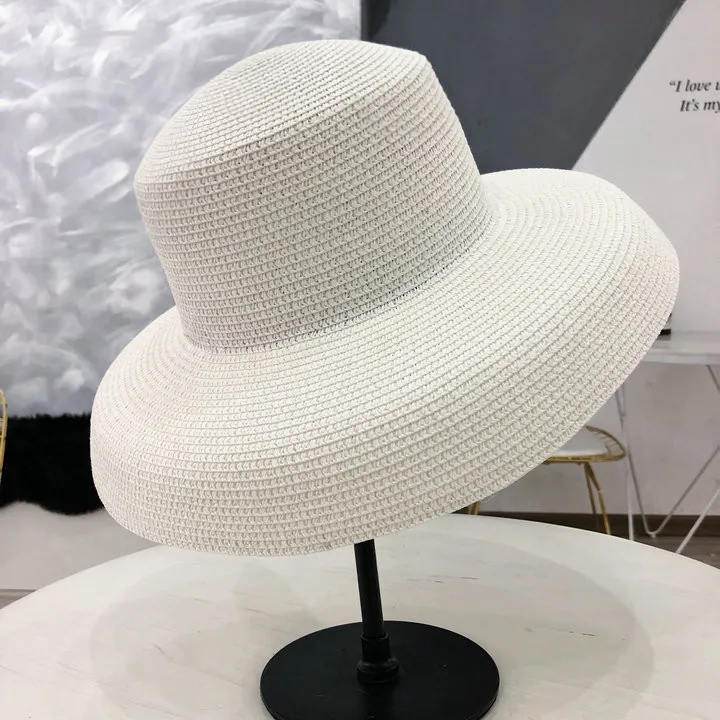 Audrey Hepburn cappello di paglia strumento di modellazione affondata a forma di campana cappello a tesa larga vintage alta finta bilità atmosfera da spiaggia turistica CX200294T