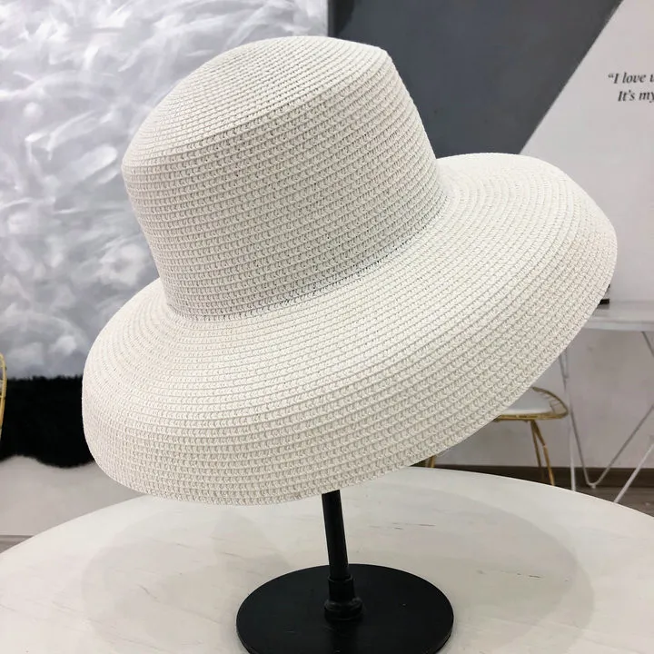 Audrey Hepburn chapéu de palha afundado ferramenta de modelagem em forma de sino chapéu de aba grande vintage alta fingir bilidade atmosfera de praia turística CX200263u