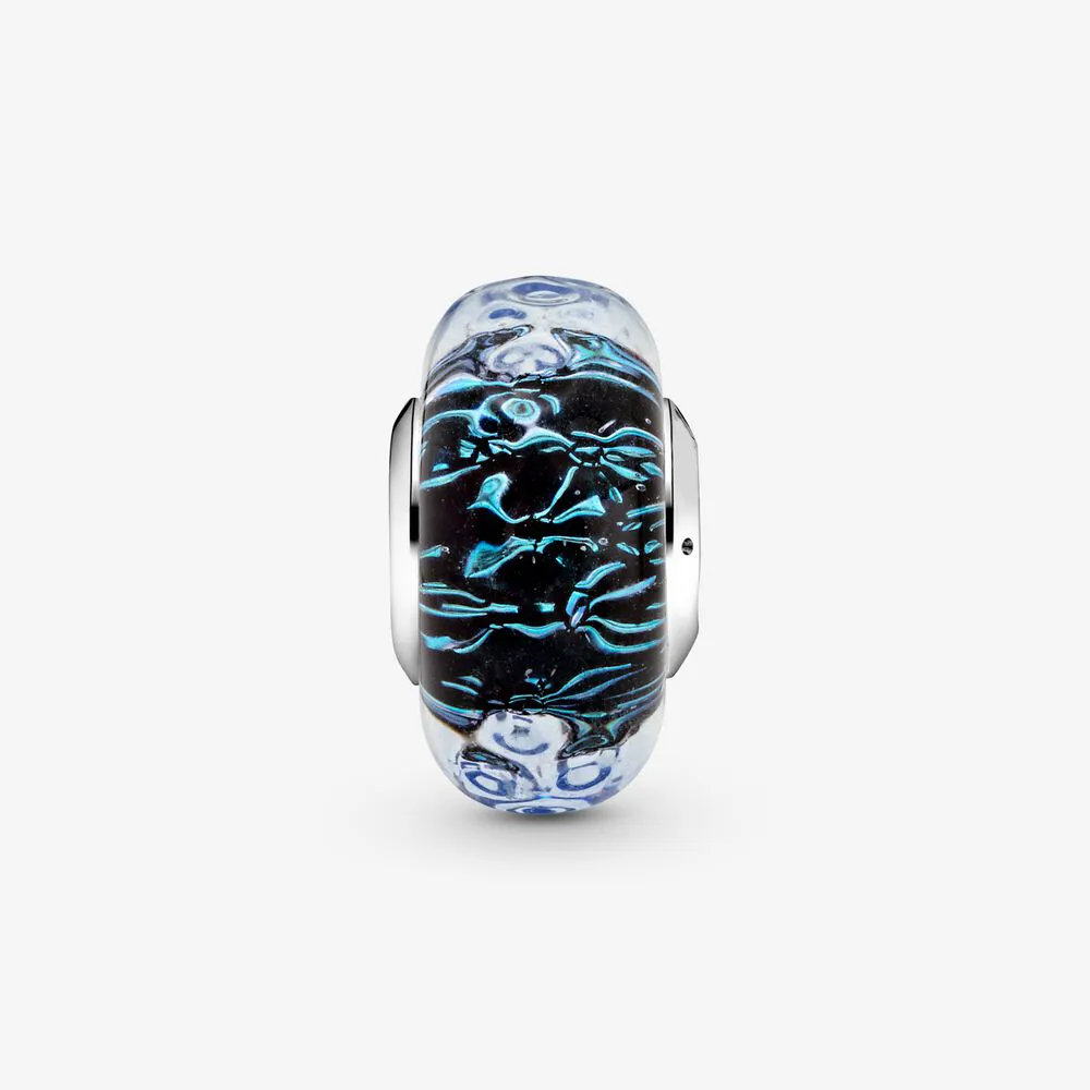 Nouveauté 925 argent Sterling ondulé bleu foncé verre de Murano océan charme ajustement Original européen bracelet à breloques bijoux de mode Acces311V