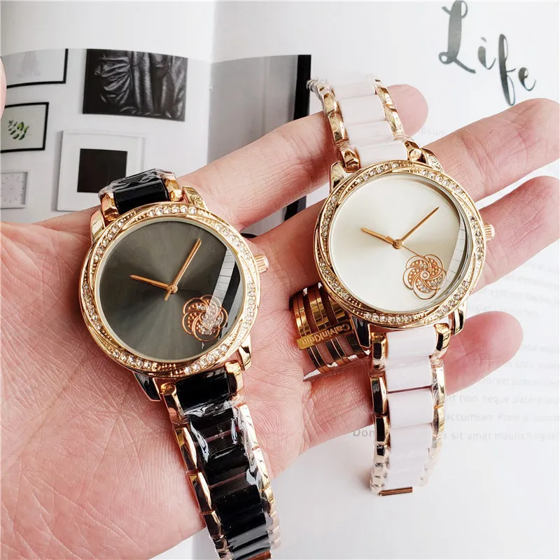 Marke Uhren Frauen Mädchen Kristall Blume Stil Stahl Band Quarz Armbanduhr C20