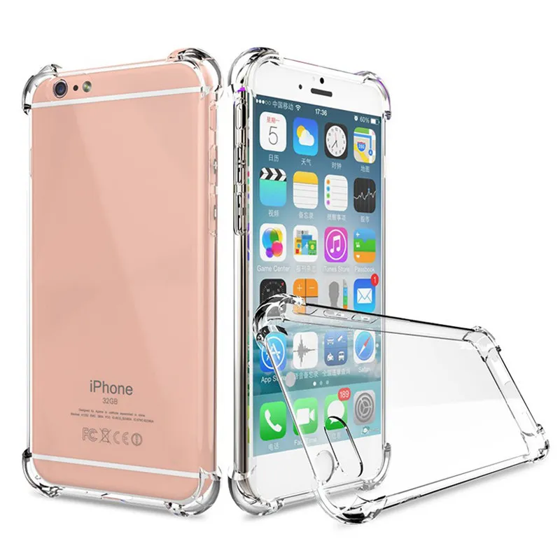 Transparante telefooncase voor iPhone 11 Pro Max XS XR X Voor Samsung Note 10 S10 S20 Anti-Knock TPU Beschermende schokbestendige Clear Cover