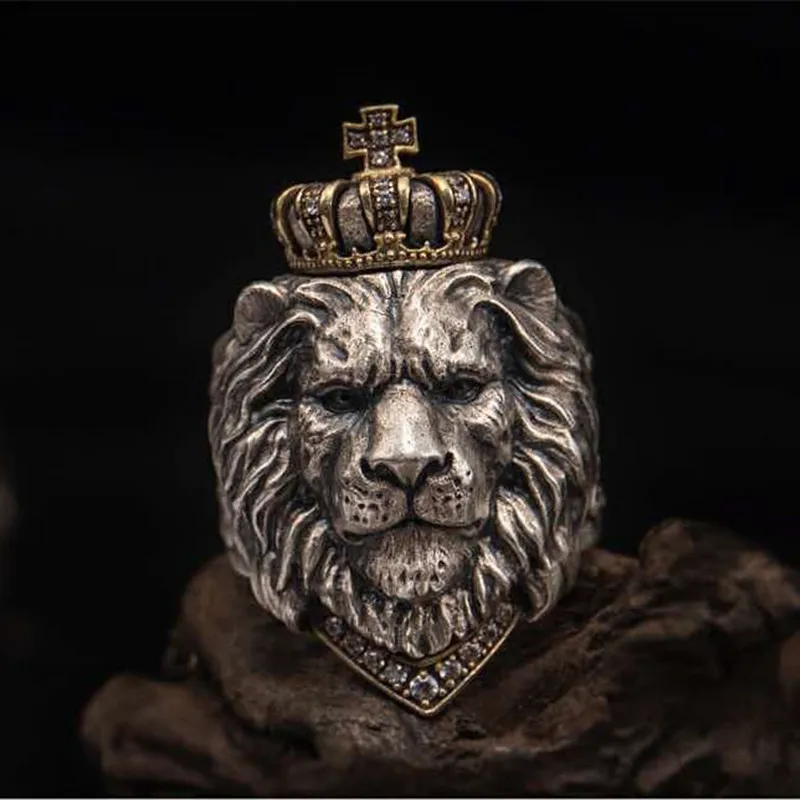 Bague Punk avec couronne d'animaux et Lion pour hommes, bijoux gothiques, grande taille 7-14, 274v