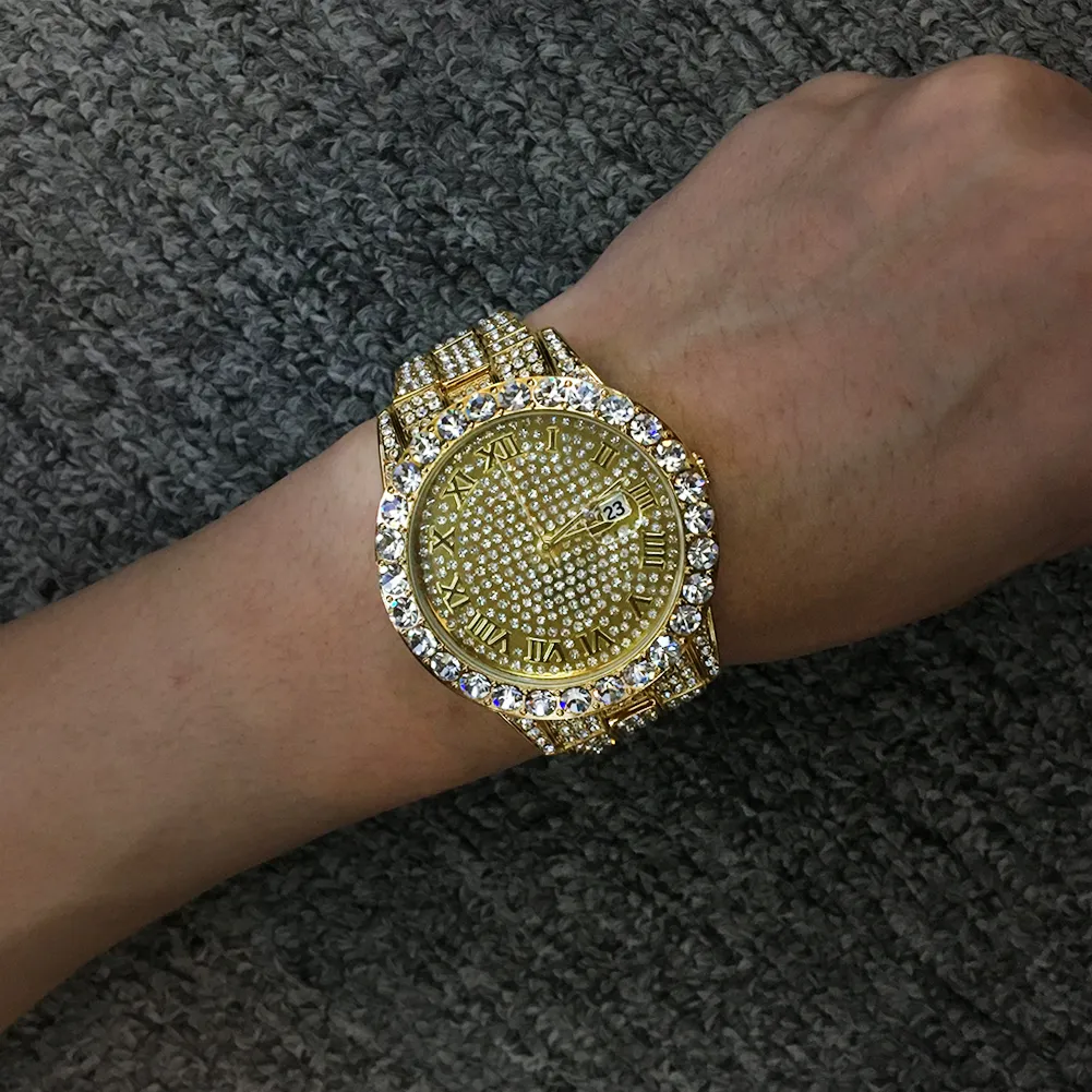 nieuwste raphorloges Hiphop punk fashion horloges heren Hoogwaardige volledige boor waterdichte quartz watch197z