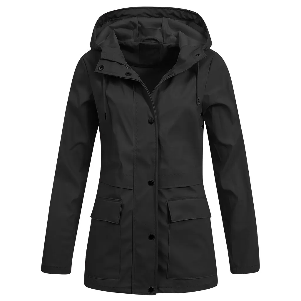 Plus Size Damen Solide Regenjacke Outdoor Hoodie Wasserdichter Mantel Dame Winddichter Mantel Lange Wandermantel Jacken 2019 CX200725