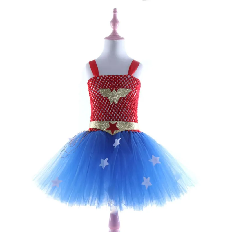 Halloween Wonder Woman Costume For Baby Girl Dress Clothes Christmas Child Disguise Up Cartoon Lace Tutu KIRT KID Sling Cosplay F3591036