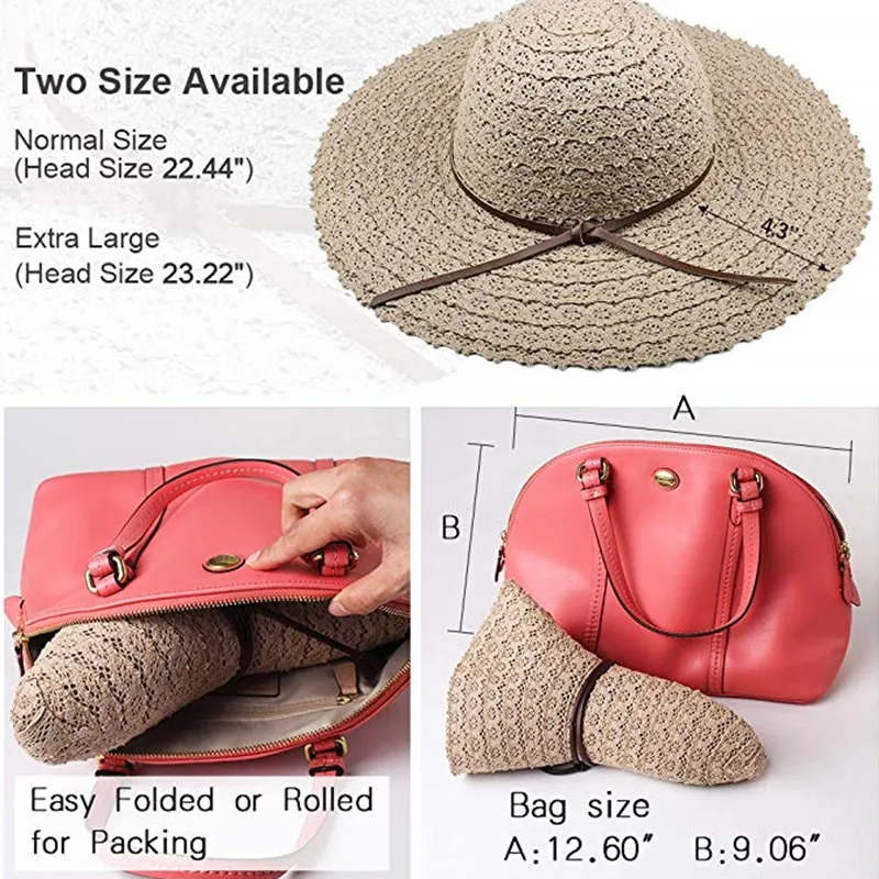 Furtalk Summer Hat for Women Botton Słomy Hat Beach Sun Hat Składany dyskietkowy pakiet podróży szeroka czapka ochrony przeciwsłonecznej 2019 Y2002700939