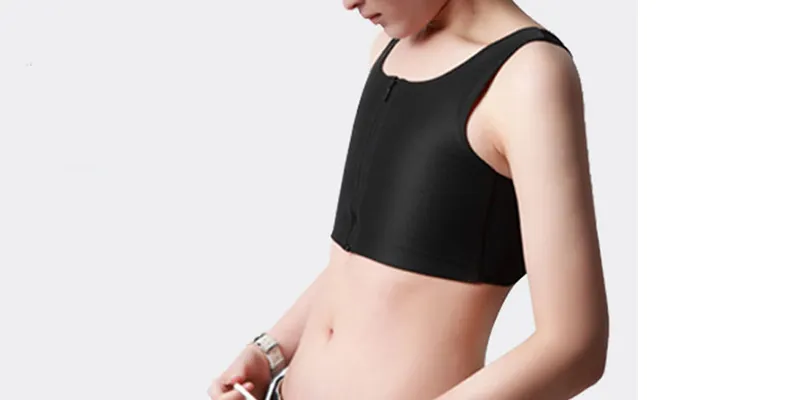 乳房バインダーベストのおとりレズビアンスリムコルセットブラジャーシャツの平らな胸膜シェープカジュアルコンフォートジッパーショートトップスY200710