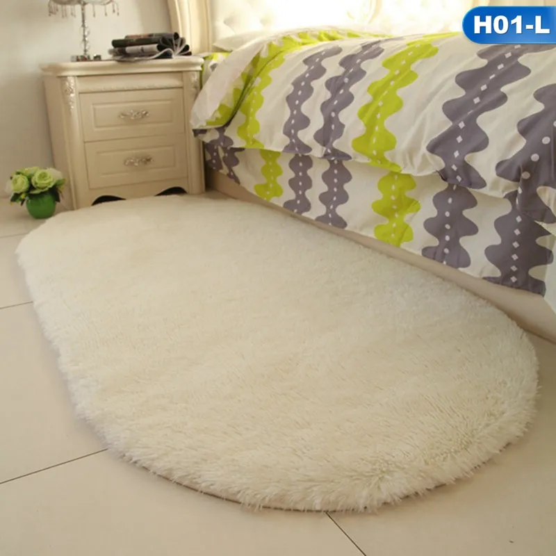 Ovaler, weicher, flauschiger Teppich aus Kunstschaffellfell, weißer Kunstfell-Nachttischteppich, nordischer roter Wohnzimmerteppich in der Mitte, Schlafzimmerboden 1229L