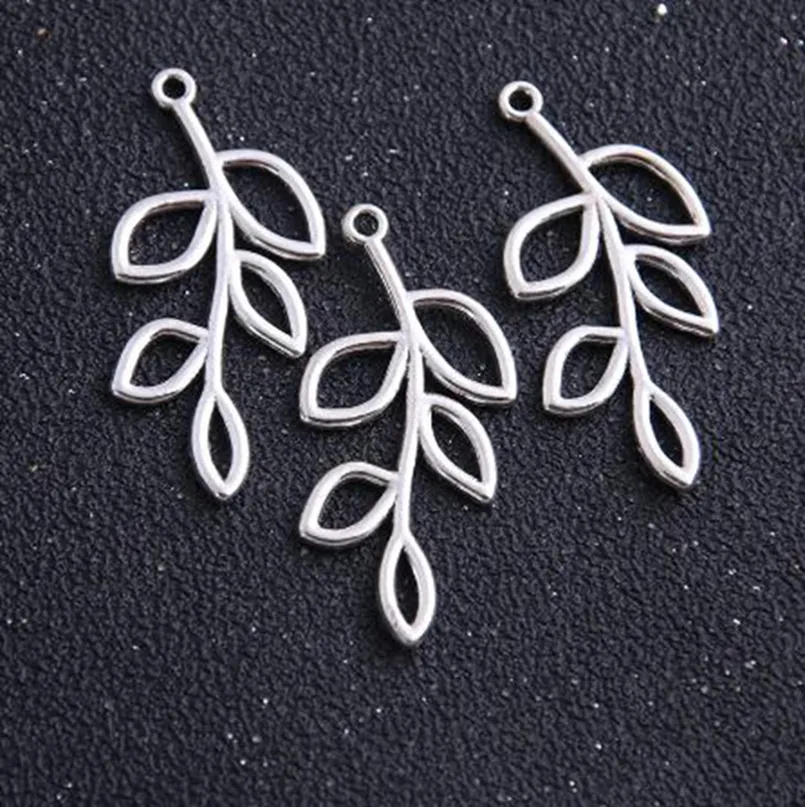 100st antika silverbladgrenkontakter hänge charm för halsbandsmycken som gör resultat 22x41mm320s