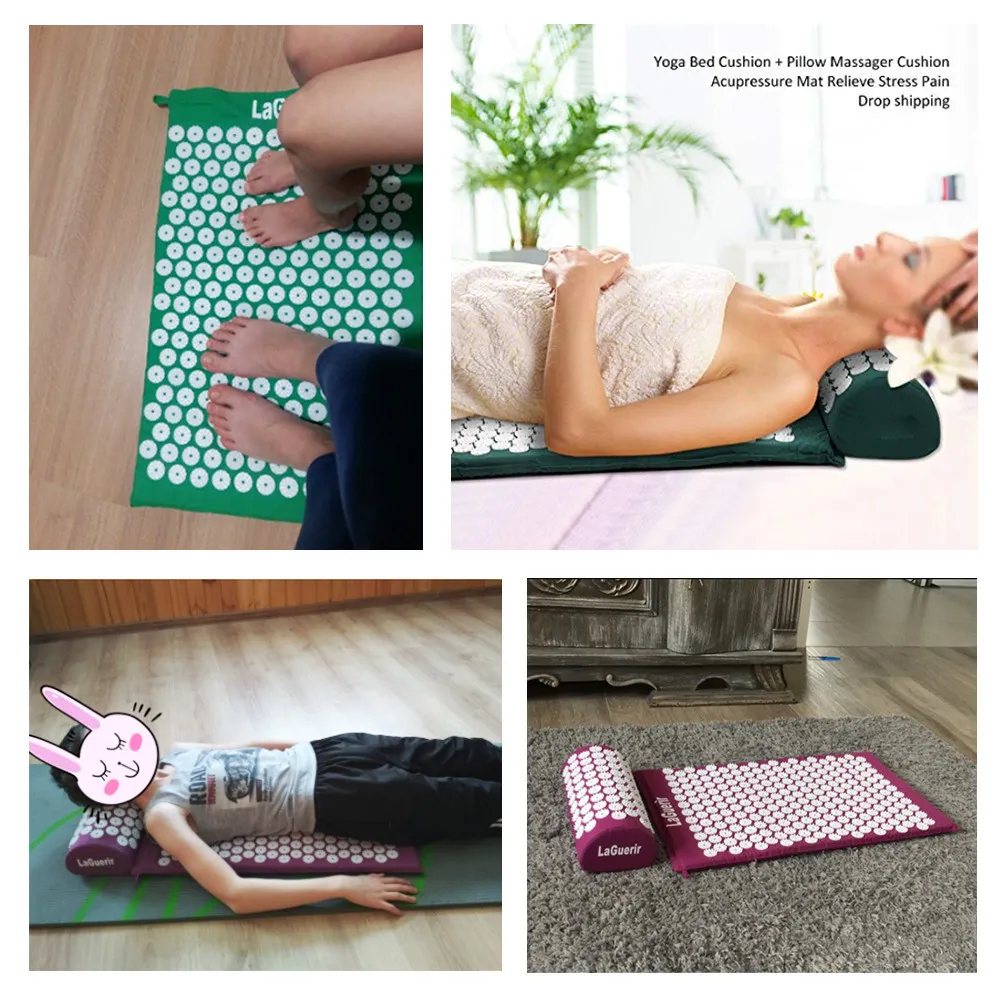 Body Massage Rose Mat Acupressure Relieve Stress Back Body Pain Spike Mat Acupuncture Massage Yoga Mat with Pillow Massager CX20077137016