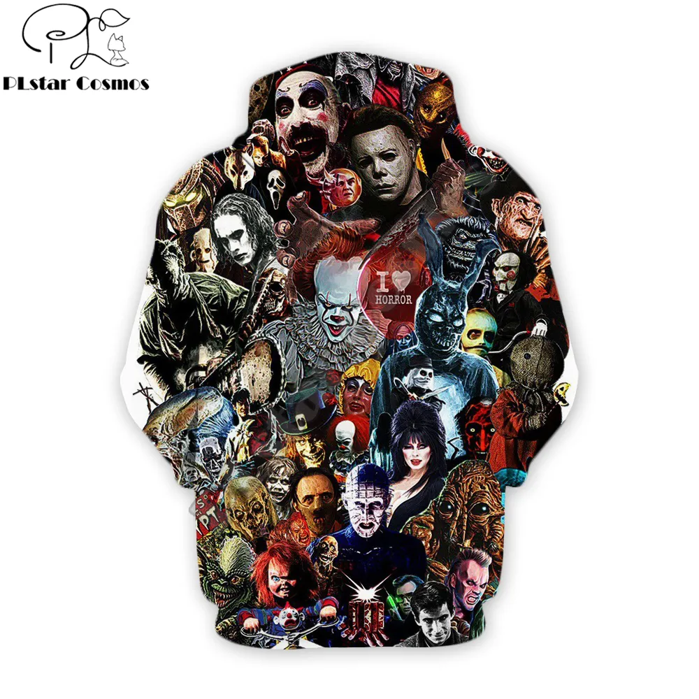 2019 Movie IT Pennywise Hoodies Stephen King 90s Horror Movie Печатные мужские Толстовки косплей Мужчины Женщины Уличная одежда на молнии с капюшоном CX200722