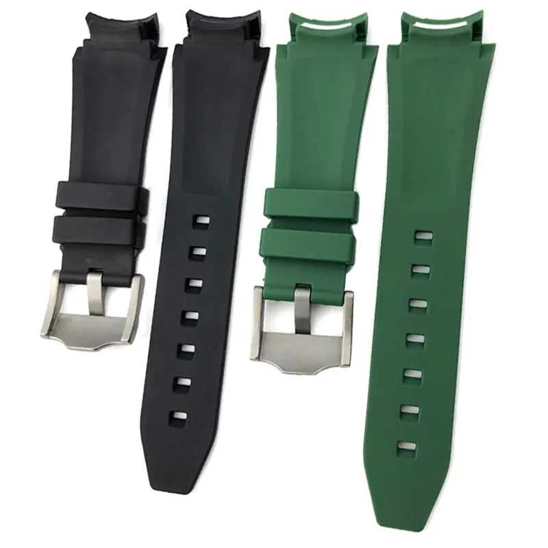 21 mm 20 mm rubberen siliconen horlogeband voor rol diepzee wonen waterdicht staal opvouwbare inzetgesp zwart blauw groen GMT-band252J
