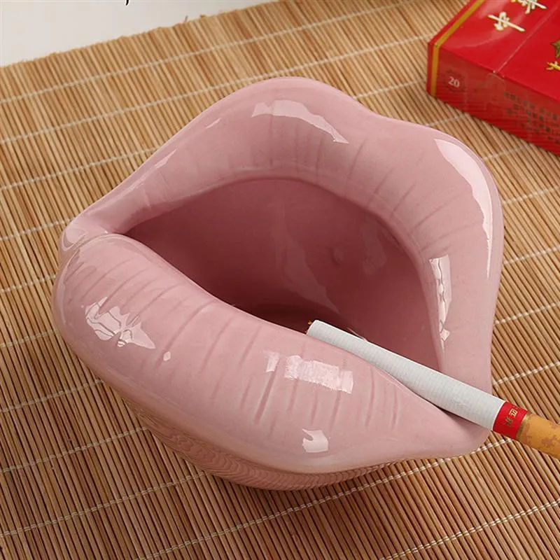 Luoem Lip Mouth Ceramic Ash Tray Novelty Cigarett AshTray Holder For Home Pink T2007218305300