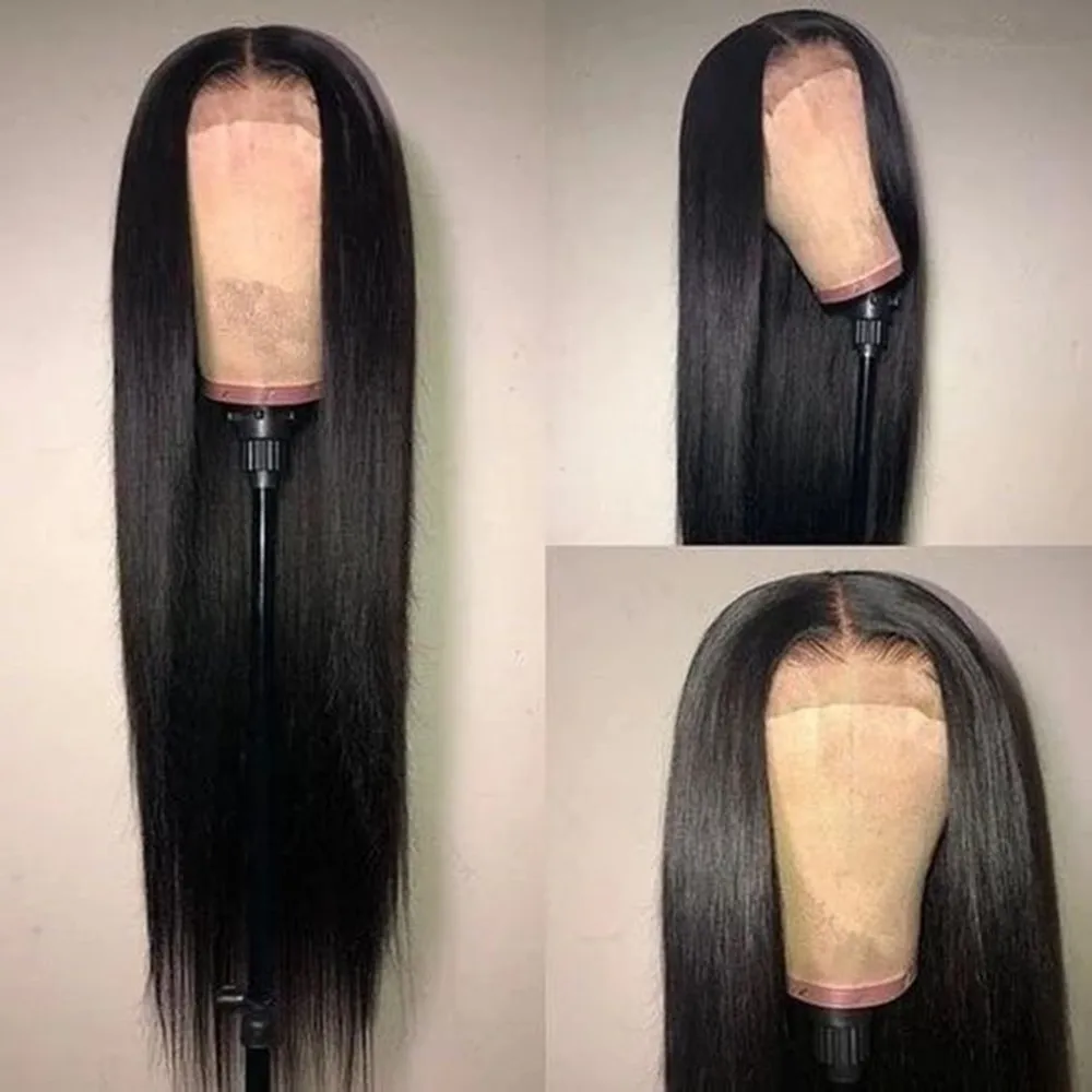 13x4 lång rak 150 spetsar främre mänskliga hår peruk för kvinnor svart plockad remy brasiliansk mellersta förhållande blekt knutar slove hår1099730