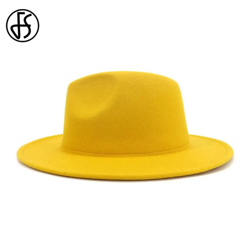 FS Yellow Rose Patchwork Wool Felt Jazz Fedora Hats Women Unisex Wide Brim Panama Party Trilby Cowboy Cap291S