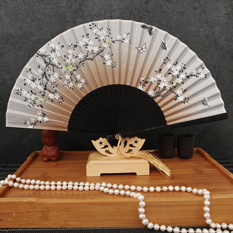 Éventail de fleurs pliable en bambou, Vintage, tenu à la main, pour fête de danse chinoise, cadeaux de poche pour femmes, décoration 256Y
