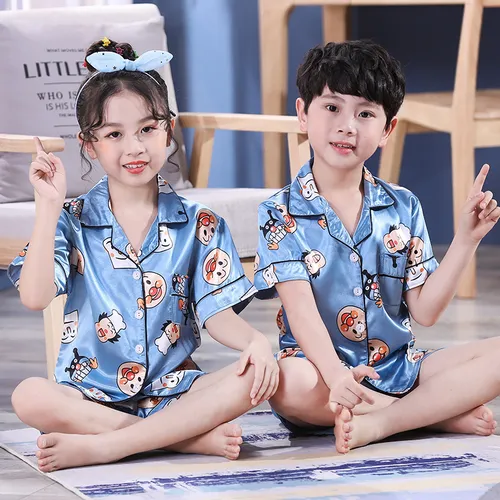 2020 Nouveaux enfants222s Pajamas Satin Silk Pyjamas Set enfants Baby Boy Girl Clothes Summer Souet Shorts Carton Sleepw1460057